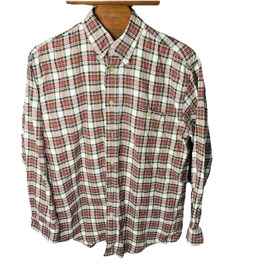 Orvis Shirt Men's Heavyweight Cotton Flannel Plaid Long Sleeve Button Down ~ LG